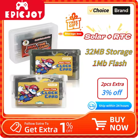 EPICJOY Rewritable GBA Flash Cart-32MB Storage 1Mb Flash-Solar + RTC Functionality Compatible with G