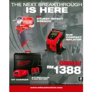 Milwaukee M12FIWF12-302 Stubby Impact Wrench + M12 BI-0 Compact Inflator Combo