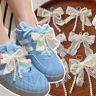 2Pcs Lace Bow Shoe Buckles - Metal Lobster Clasp - Shoes Decoration Accessories - Pearl Beaded Shoel