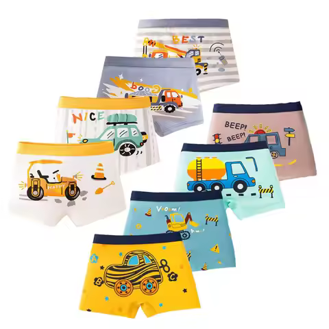 Multipack Cotton Boy Boxer Brief Fun Excavator Pattern Kids Boxers Breathable Soft Children Underwea