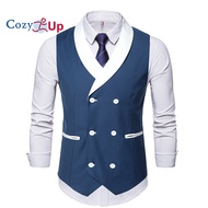 Cozy Up Suit Vest แฟชั่น Double Breasted Slim Fit สีทึบสบาย