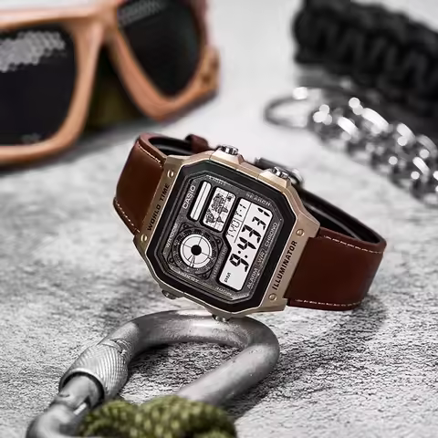 Casio AE-1200WHL-5A Vintage Royale Square Watch, World Map Display Multi-Time 4 Cities LED Light 1/1
