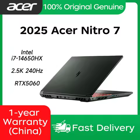 2025 Acer Nitro 7 Gaming Laptop 16Inch 2.5K 240Hz Screen Notebook Intel i7-14650HX 16G/32G 1T/2T SSD