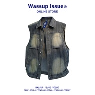 WASSUP ISSUE | เสื้อกั๊กยีนส์วินเทจชายหลายกระเป๋า