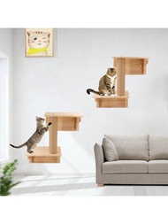 1入組掛壁式雙層貓爬架，配有麻繩抓板，以實木製成，用於遊玩，攀爬和抓挠，附帶安裝工具，最大承重12公斤（26磅）