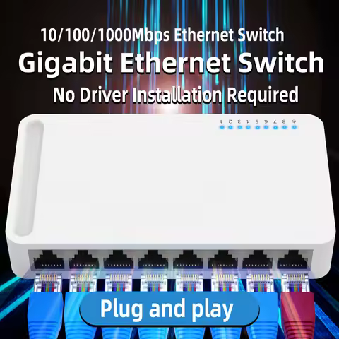 5/8 Port Gigabit Switch 10/100/1000M home network hub with power cable, office Ethernet splitter, sw