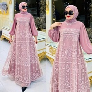 Delvira Dress Matt Ceruty babydollWanita Full Lining Mix Brocade Sequin Application Muslim Fashion A