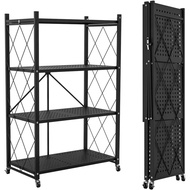 4-tier Foldable Storage Shelf With Wheels,rolling Cart For Books Kitchen Storage Shelves, Pantry , O