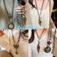 Vintage Boho Necklace, Bohemian Wooden Beads Feather Necklace byLisa