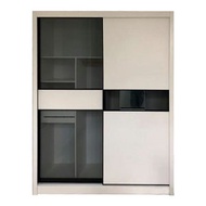 蝸居達人 - 200cm濶白色配黑色玻璃趟門衣櫃/地台