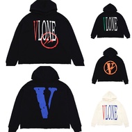 Vlone Large V Series Hem Destroyed Loose Terry Cotton Hooded Sweater Hoodie for Men and Women Couple