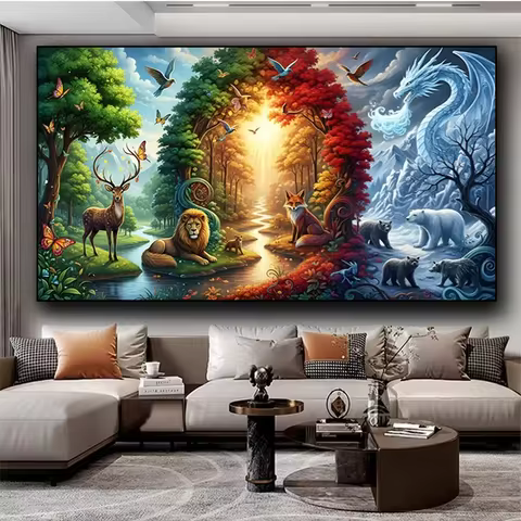 Four Seasons Scenery Lion Bear Diy Diamond Painting Art Full Square Round Diamond Mosaic Jewelry cro