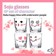 Korean Soju glass/ 4P Set/4P set of character soju glasses/Shot Glass/Best Selling Shot Glass in Kor