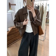 Miho Studio 2-layer loose soft leatherJacket jacket woman leather jacket woman