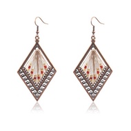Vintage Diamond Copper Red & Yellow Beads Earrings