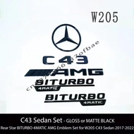 3D ABS Glossy Black Logo C43 Embelm Letters BITURBO 4MATIC Badge AMG Sticker For Mercedes Benz C43 W
