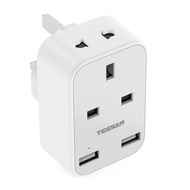 TESSAN Double 2 Pin to 3 Pin Plug Extension Socket SG/EU/US/UK 3 Pin UK Adapter Multi Socket Plug with 2 USB Charging Ports 2 Outlets 13A USB Power Strip Mini Electrical Charger Shaver Plug USB Adapter Plug USB Socket for Travel Home Office