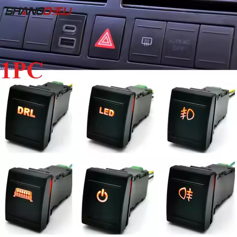 1PC Orange LED Light Car DRL Fog Light Power on off Radar Mirror Heated Switch Button with wire Fit 