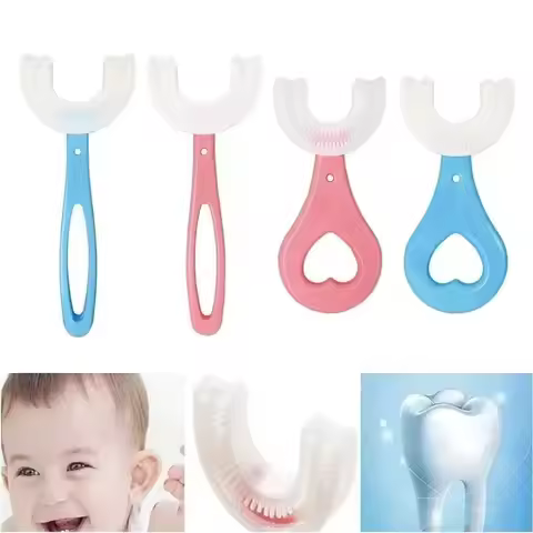 Kids U Shaped Toothbrush Food Grade Silicone Bristles Full Teeth Coverage For 2 To 12 Years Old Chil