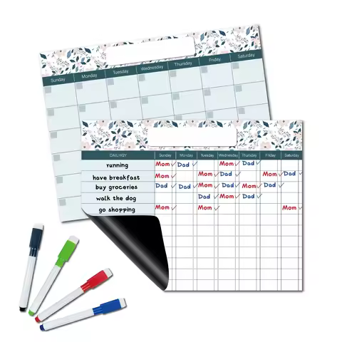 2Pc Magnetic Dry Wipe Refrigerator Calendar Whiteboard Household Chart - Comes with 4 Markers, Note