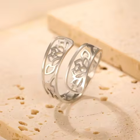 Skyrim Lotus Flower Adjustable Rings Women Stainless Steel Gold Color Ring Amulet Yoga Buddhism Jewe