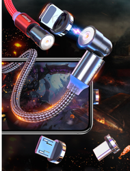 #N/A - 540度磁吸旋轉充電三合一180度旋轉手機充電線（1線3頭紅色2M）#Q901004676