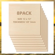 (HARB) 12 X 12 Inch - 3Mm Basswood Sheets Plywood Sheets 8Pcs Square Unfinished Wood Board for DIY C