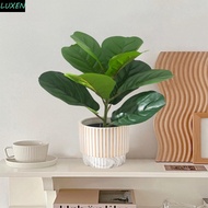 LUXEN Artificial Fiddle Leaves Fig Tree, Plastic Large Fake Ficus Tree, Green Plant Real Touch Vibra