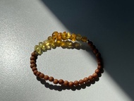 天然原礦琥珀蜜蠟 老山檀設計單圈手串m