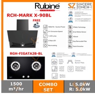 RUBINE RCH-MARK X-90BL DESIGNER HOOD 1500M3/HR 2-SPEEDS / SENSOR TOUCH + RUBINE RGH-FIGATA2B-BL 2 BURNER GAS HOB