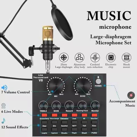 BM800 V8 Sound Card Kits Professional Audio Mixer Condenser Mic Studio Singing Microphone for Karaok