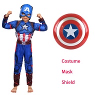 Kids Captain America Muscle Costume Jumpsuit Superhero Captain America Cosplay Jumpsuit Shield Cloak