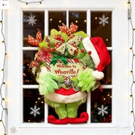 Grinch Wreath - Christmass Holiday Decor for Door Window Hanging Ornament