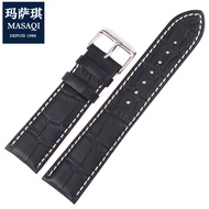 Masaqi Cowhide Strap Genuine Leather Men's Alternative Hamilton Montblanc Tissot Watch Strap Black Pin Buckle 22mm