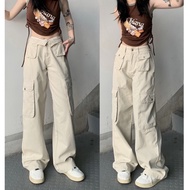 Cargo ROKY khaki pants in BLACK/BEige, long, straight, wide leg, plain pockets, unisex form cazoo88