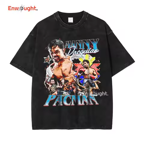 Manny Pacquiao Boxing Champion T shirt Vintage Washed Short Sleeve Tops Tees Oversized T-shirt Haraj