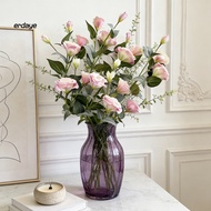 EDY- Fake Flower Leaf Artificial Plant 3 Heads Artificial Eustoma Lisianthus Silk Flowers Long Stem 