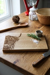 英國Scottish Oak厚實橡木砧板/擺盤餐板/展示托盤(蘇格蘭高地牛)