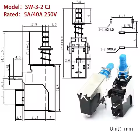 2/4 Pins KDC-A04 Power Switch Self-locking Switch SW-3-2 Push Button Switch of Range Hood 250V AC St