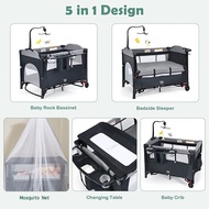(ผลิตภัณฑ์สำหรับเด็ก) เปลเด็กสำหรับเด็กทารกคอกพับได้เตียงเด็กเขย่า2ชั้นตาข่ายกันยุง With และเปลี่ยนผ้าอ้อม