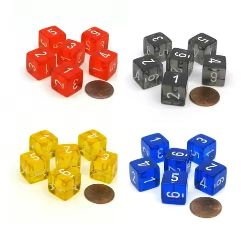 10Pcs 10Colors 16MM Clearly Number 1 2 3 4 5 6 6-sided Digital Props Dice Number 1-6 Transparent D6 