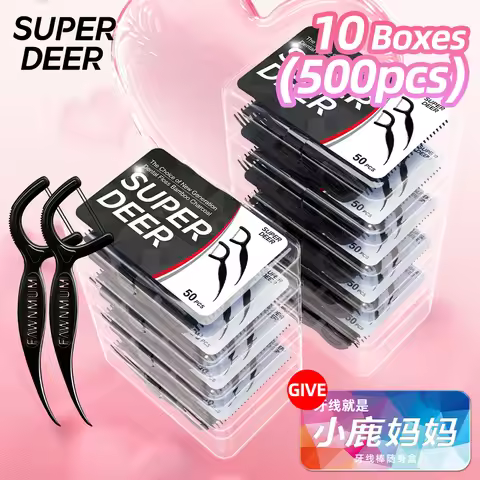 Super Deer 500Pcs Twin-line Dental Floss Bamboo Charcoal Dental Floss Toothpick With Thread Clean Be