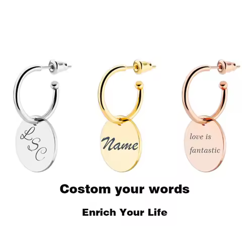 316L DIY Customized Earrings For Women Engraved Words Name Letters Stainless Steel Rose Gold Brincos