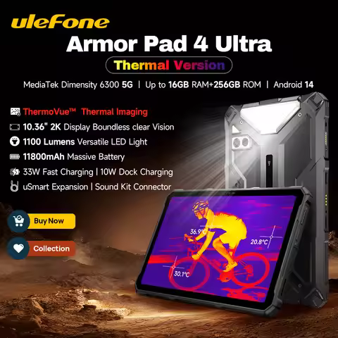Ulefone Armor Pad 4 Ultra 5G Rugged Tablet Thermal lmaging 10.36"2K Up to 16GB RAM 256GB ROM Android