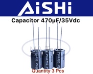 คาปาซิเตอร์ 470uf 35V Capacitor 470uf35V ตัวเก็บประจุไฟฟ้า 470uf/35Vdc ขนาด 10x16.0mm ยี่ห้อ AISHI จ