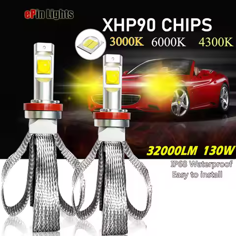 2PCS H11 H8 HB3 HB4 H7 Led Headlight Bulbs H4 HIR2 D2H 3000K 4300K LED Car Headlamp Light XHP90 Chip