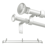 【Sell Well】 5/8" Fluted Ball Finials Adjustable Double Drapery Curtain Rod  5/8" Front & 1/2" Back 2