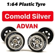 1:64 Plastic Tire -  Tayar Comold Silver rim fit 1/64 Hot Wheels custom JDM Long Axle - 1 set
