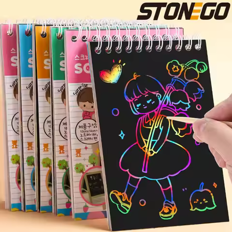 STONEGO Colorful Graffiti Book Creative Color DIY Coil Scratch Painting Sketch Book Painting Book Ch
