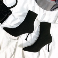 Stretch Socks Boots Women High Heel Boots Knitted Socks Boots Thin Boots Stiletto Mid-Tube Short Boo